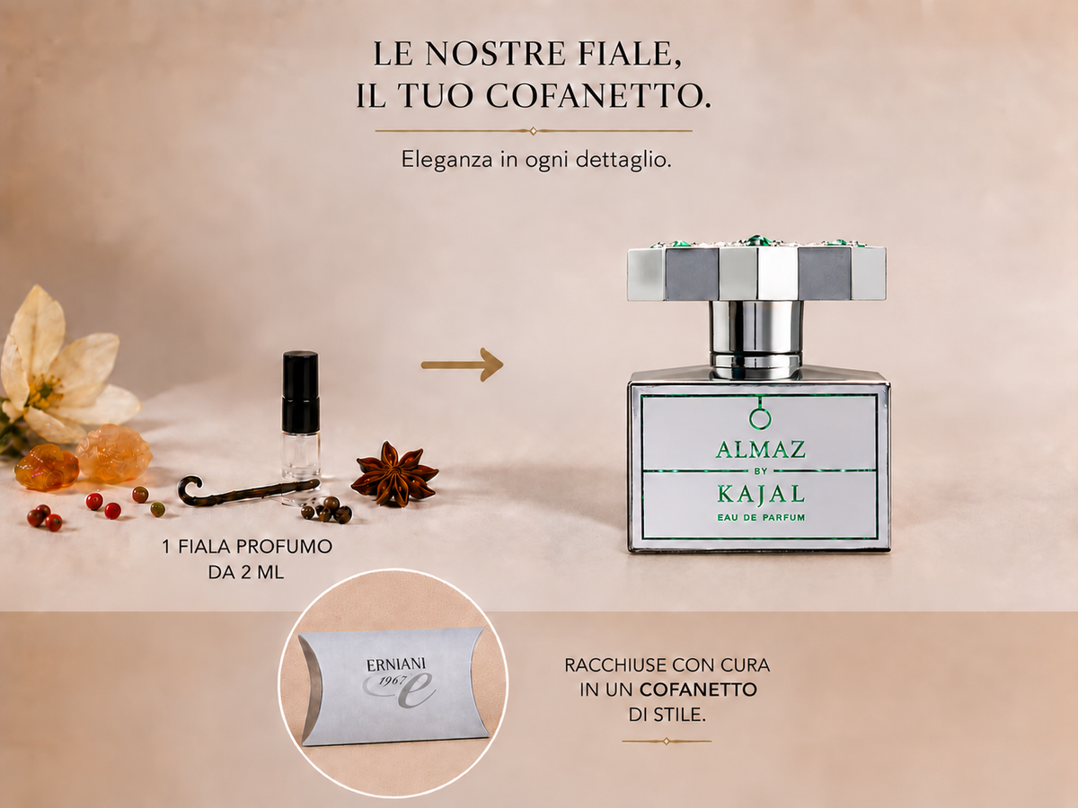 Discovery Kit Fialetta Singola : Almaz di Kajal — fiala da 2 ml, flacone di riferimento e cofanetto Erniani 1967