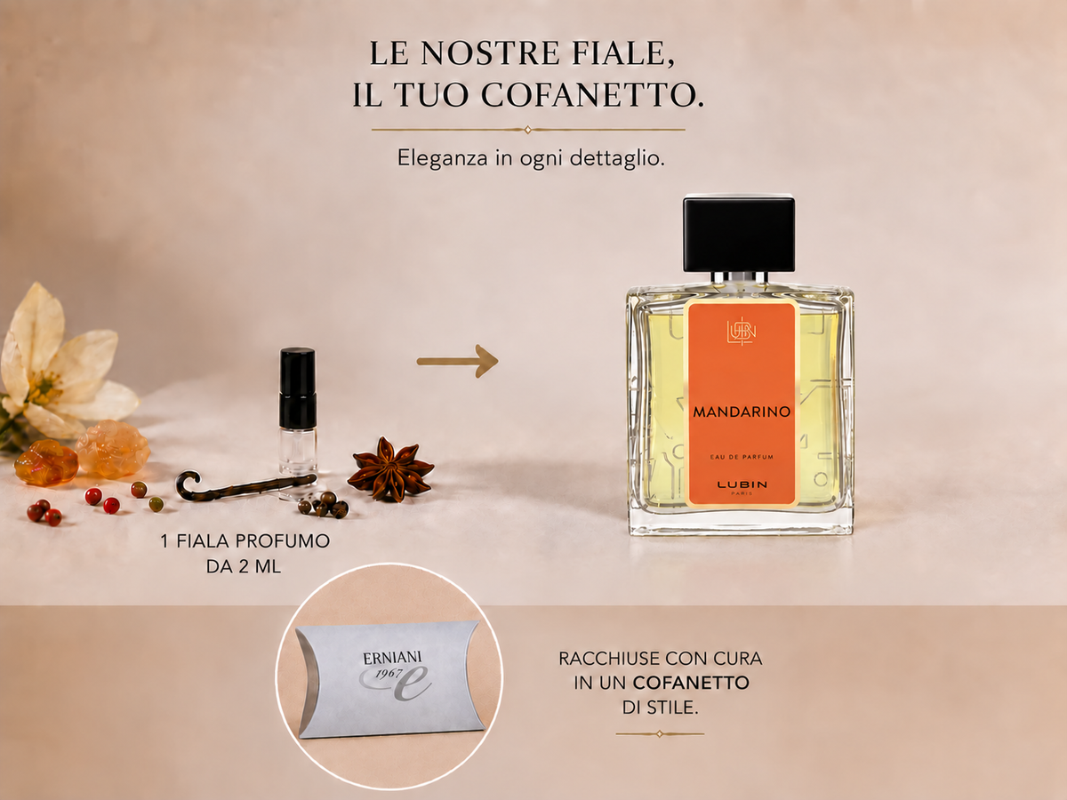 Discovery Kit Fialetta Singola : Mandarino di Lubin — fiala da 2 ml, flacone di riferimento e cofanetto Erniani 1967