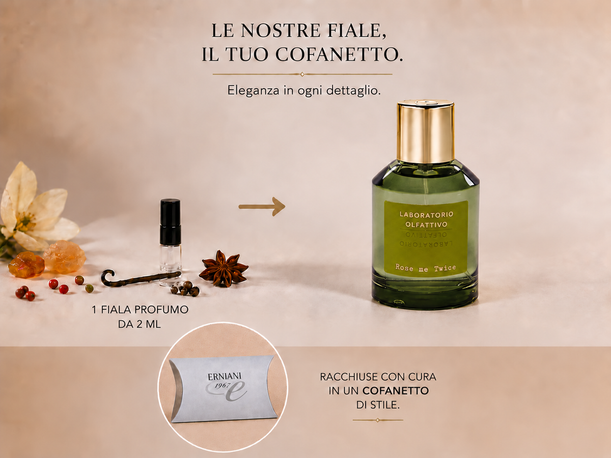 Discovery Kit Fialetta Singola : Rose me twice di Laboratorio Olfattivo — fiala da 2 ml, flacone di riferimento e cofanetto Erniani 1967