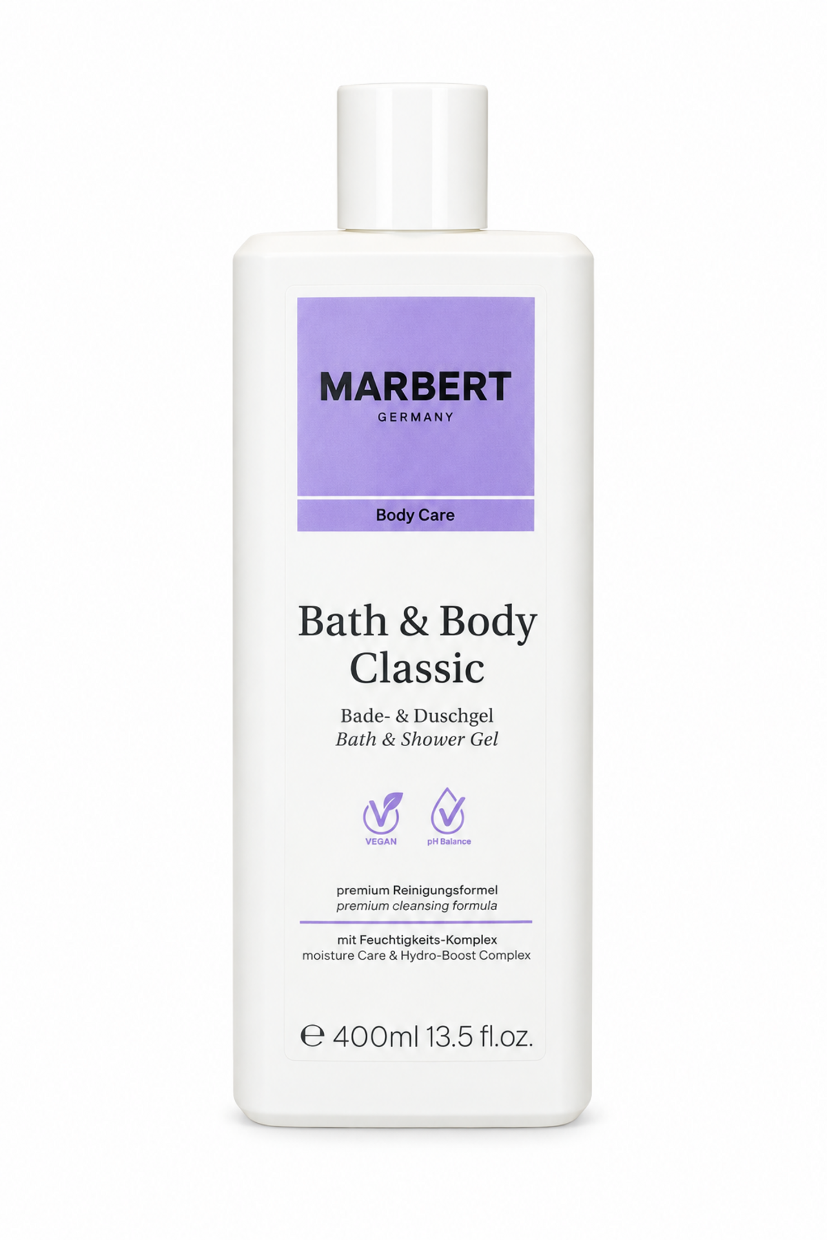 Marbert Bath & Body Classic Gel Bagno e Doccia 400 ml su sfondo bianco